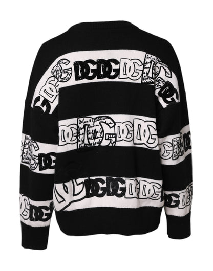 Dolce &amp; Gabbana – Schwarz-weißer Wollpullover mit Logo-Print