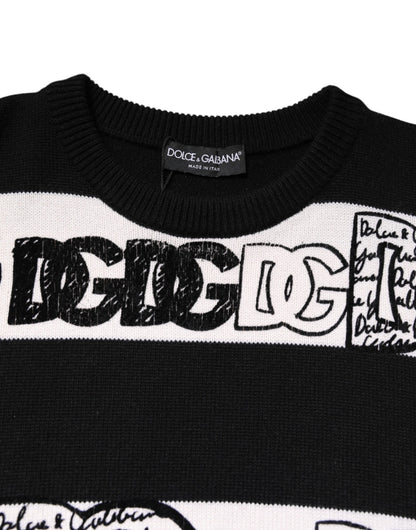 Dolce &amp; Gabbana – Schwarz-weißer Wollpullover mit Logo-Print