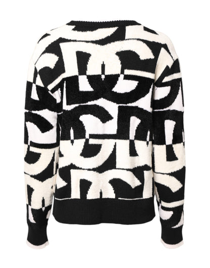 Dolce & Gabbana White Black Logo Print Women Pullover Sweater