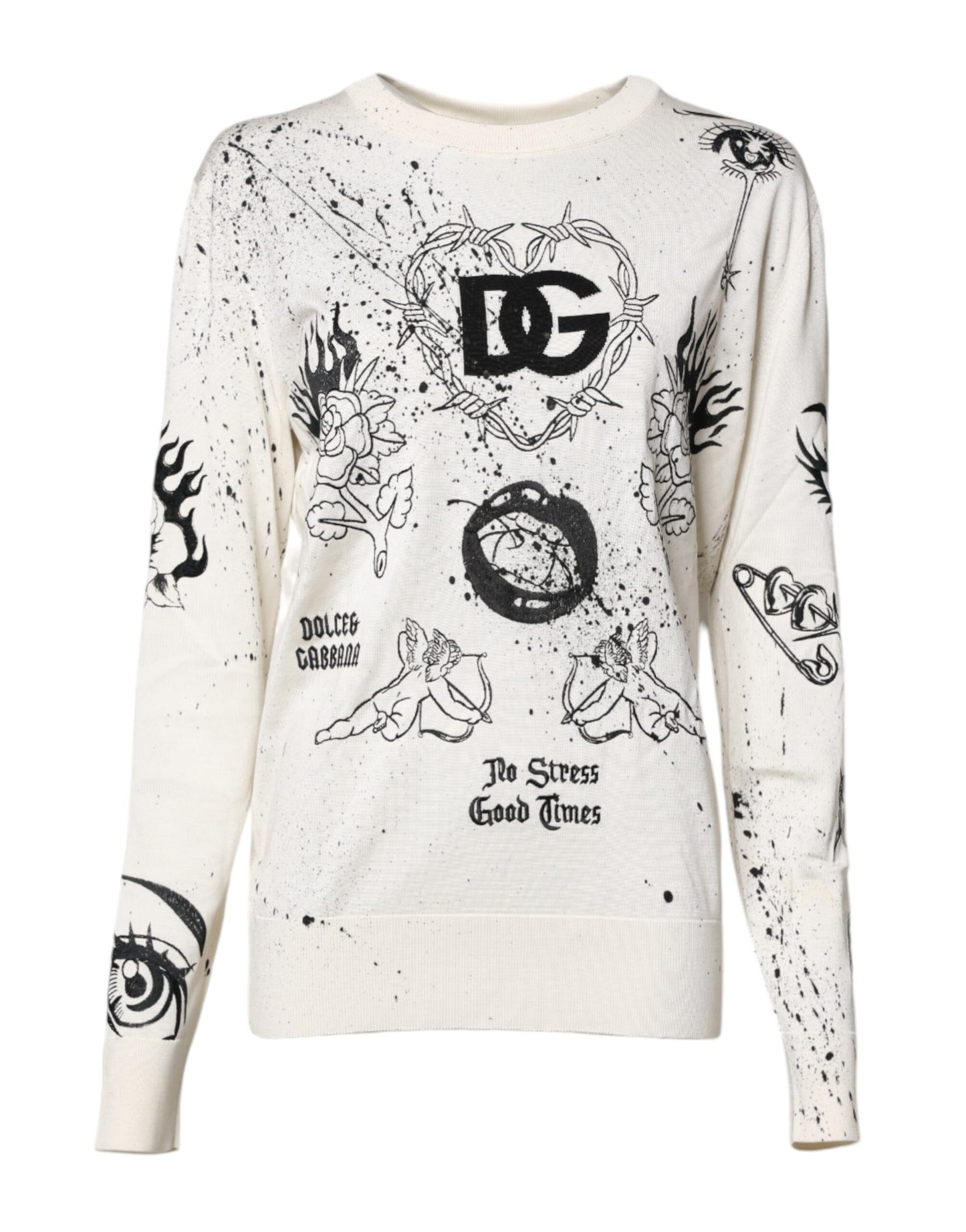 Dolce &amp; Gabbana Weißer Pullover mit Logo-Engel-Print für Damen