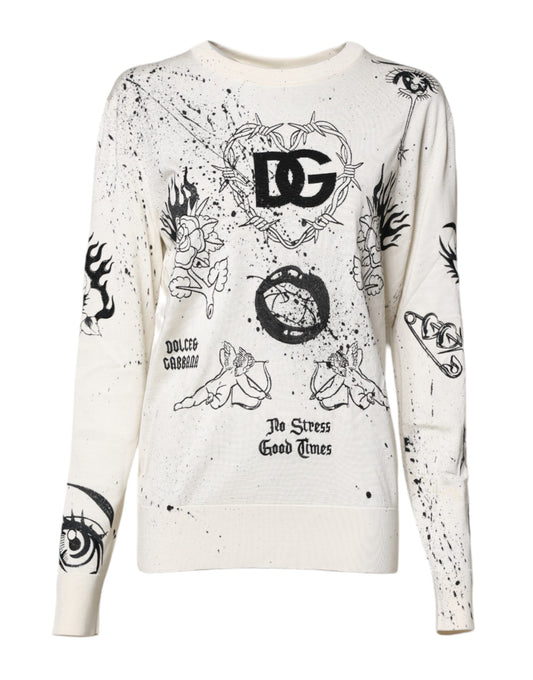 Dolce &amp; Gabbana Weißer Pullover mit Logo-Engel-Print für Damen