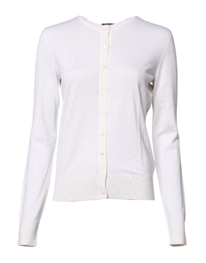 Dolce & Gabbana White Cashmere Crew Neck Top Cardigan Sweater