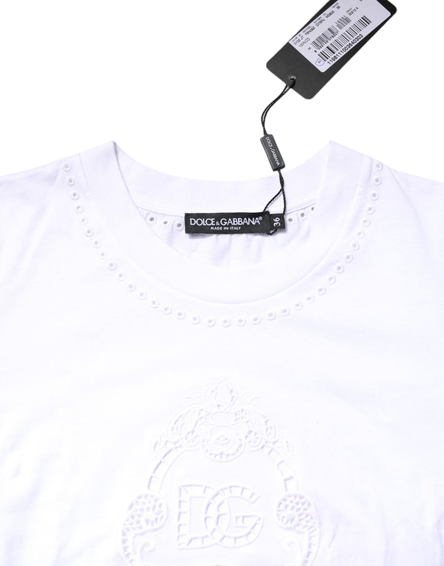 Dolce &amp; Gabbana – Weißes Baumwoll-T-Shirt mit Blumenlogo und Rundhalsausschnitt