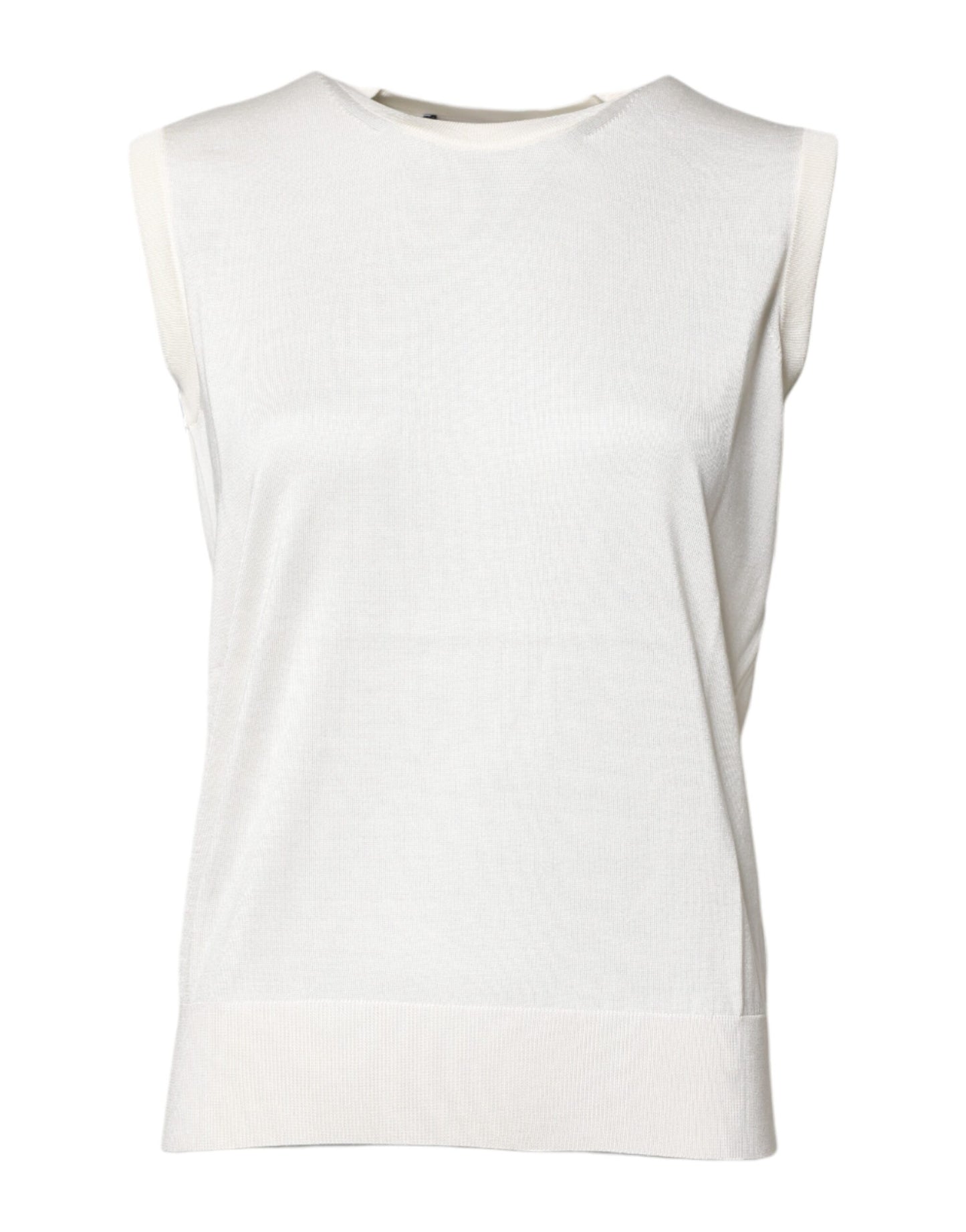 Dolce & Gabbana White Silk Round Neck Sleeveless Tank Top