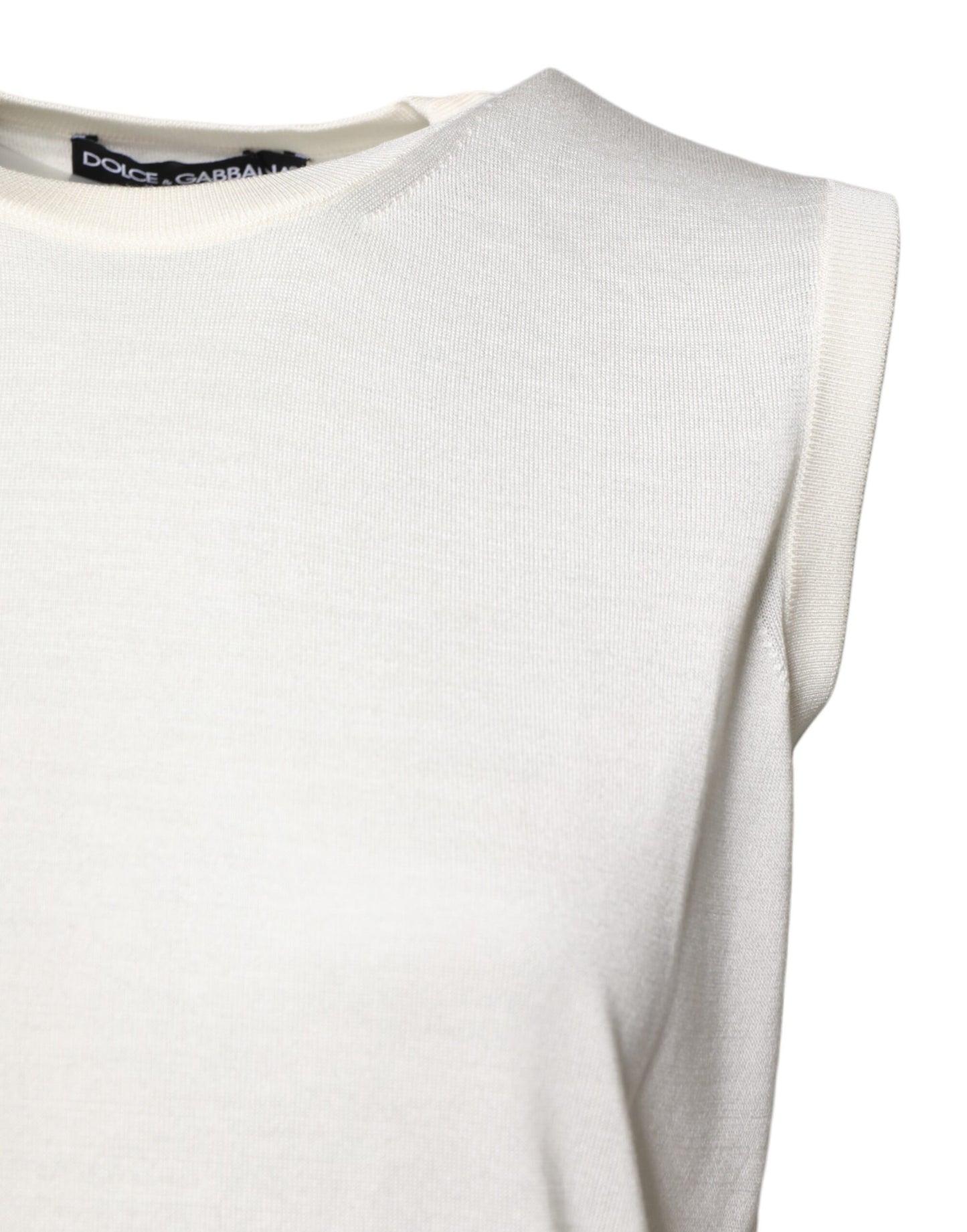 Dolce & Gabbana White Silk Round Neck Sleeveless Tank Top