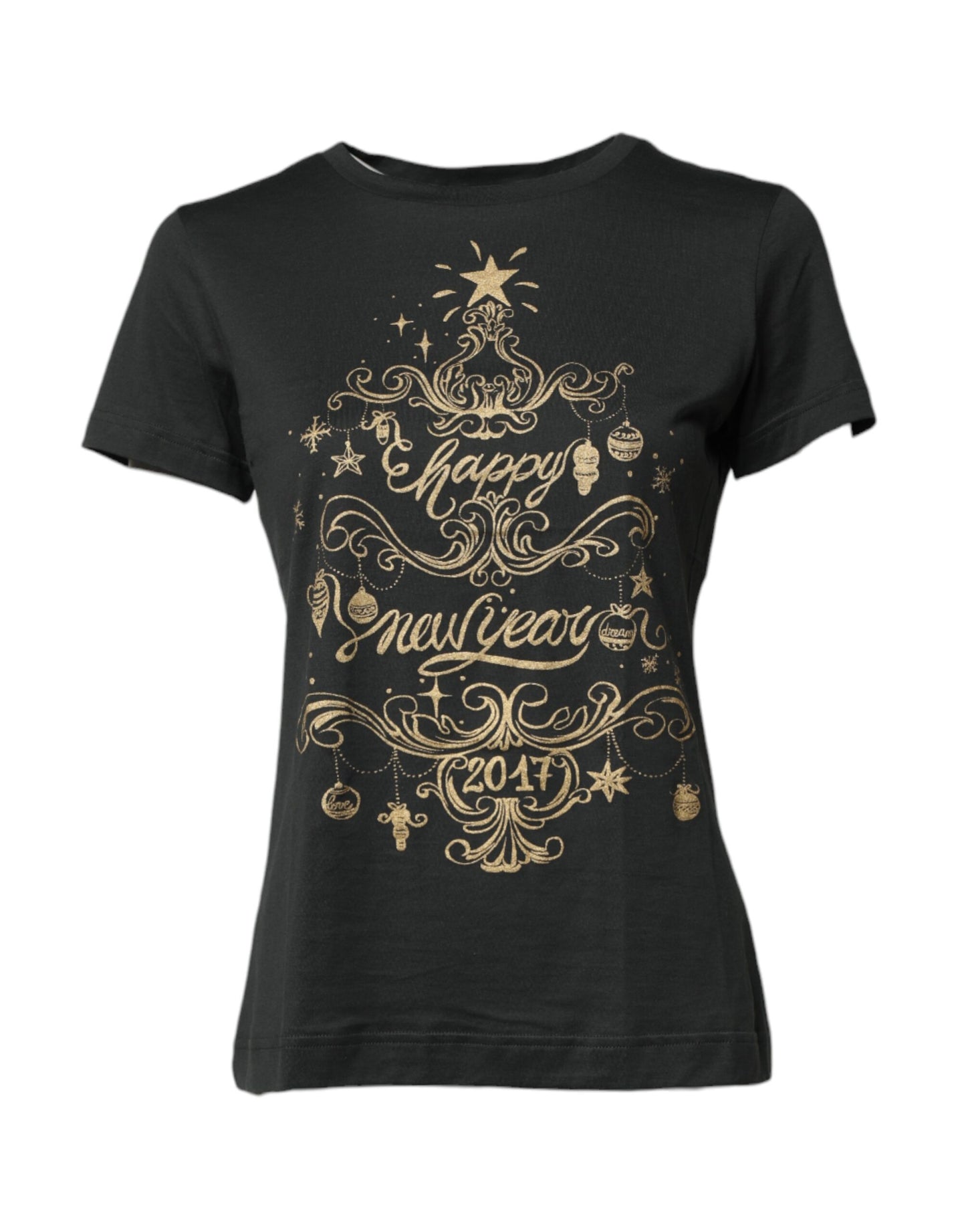 Dolce &amp; Gabbana – Schwarzes, kurzärmliges T-Shirt aus Baumwolle mit Rundhalsausschnitt