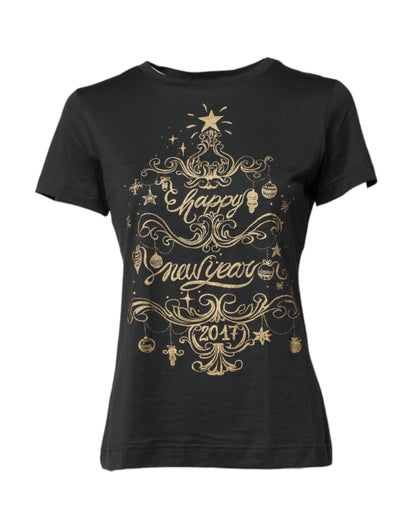 Dolce &amp; Gabbana – Schwarzes, kurzärmliges T-Shirt aus Baumwolle mit Rundhalsausschnitt