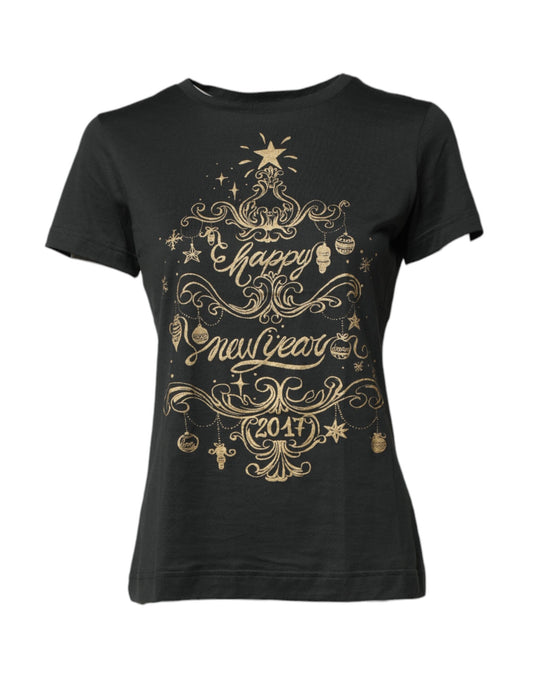 Dolce &amp; Gabbana – Schwarzes, kurzärmliges T-Shirt aus Baumwolle mit Rundhalsausschnitt