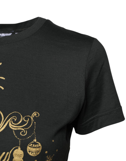 Dolce &amp; Gabbana – Schwarzes, kurzärmliges T-Shirt aus Baumwolle mit Rundhalsausschnitt