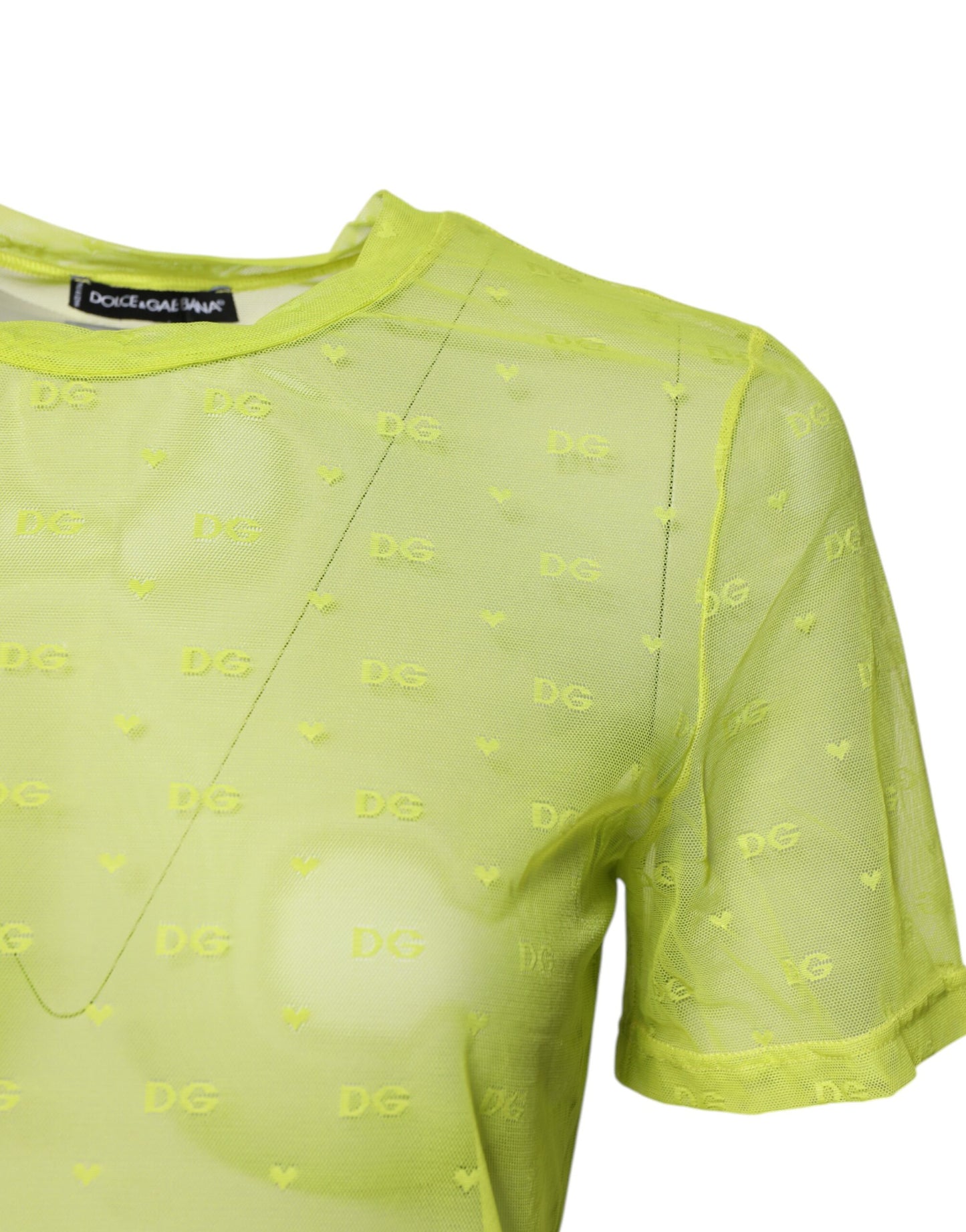 Dolce &amp; Gabbana – Durchsichtiges Top aus grünem Nylon für Damen mit kurzen Ärmeln