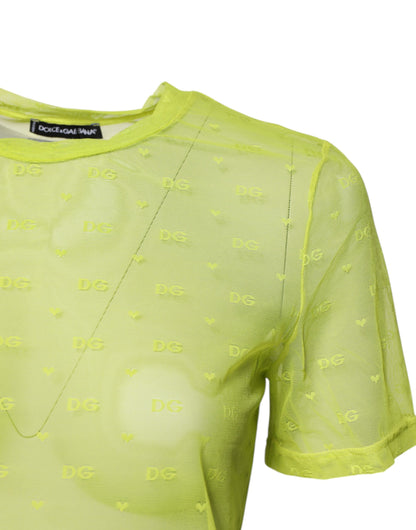 Dolce &amp; Gabbana – Durchsichtiges Top aus grünem Nylon für Damen mit kurzen Ärmeln