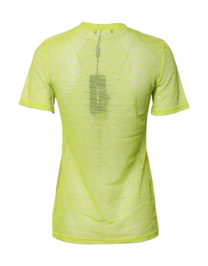 Dolce &amp; Gabbana – Durchsichtiges Top aus grünem Nylon für Damen mit kurzen Ärmeln