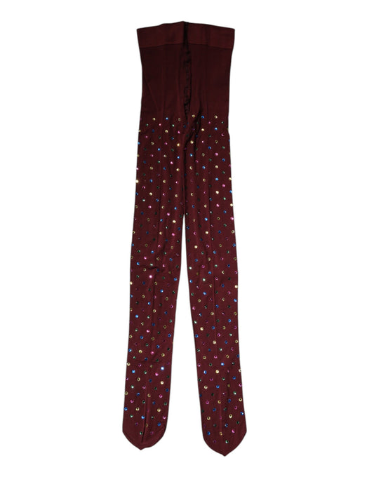Dolce &amp; Gabbana – Kastanienbraune Nylon-Strumpfhose mit Kristallverzierung