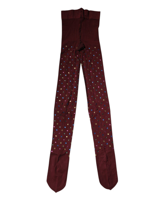 Dolce &amp; Gabbana – Kastanienbraune Nylon-Strumpfhose mit Kristallverzierung