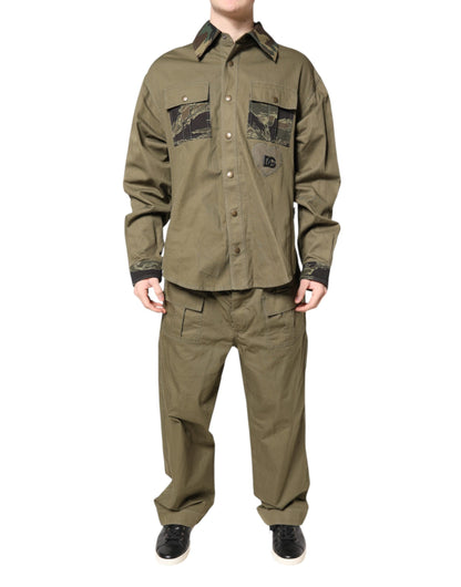 Dolce &amp; Gabbana Braunes Baumwoll-Stretch-Hemdhosen-Freizeitset