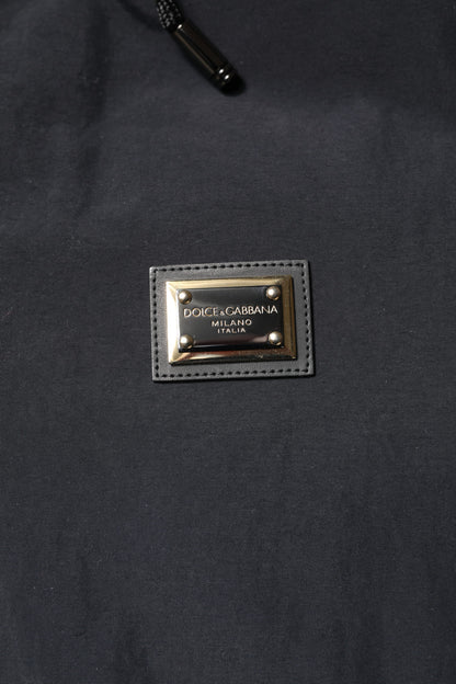 Dolce &amp; Gabbana – Parka aus schwarzem Nylon mit durchgehendem Reißverschluss und Kapuze