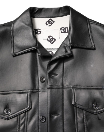 Dolce &amp; Gabbana – Schwarze Bikerjacke aus Polyester mit Knopfleiste