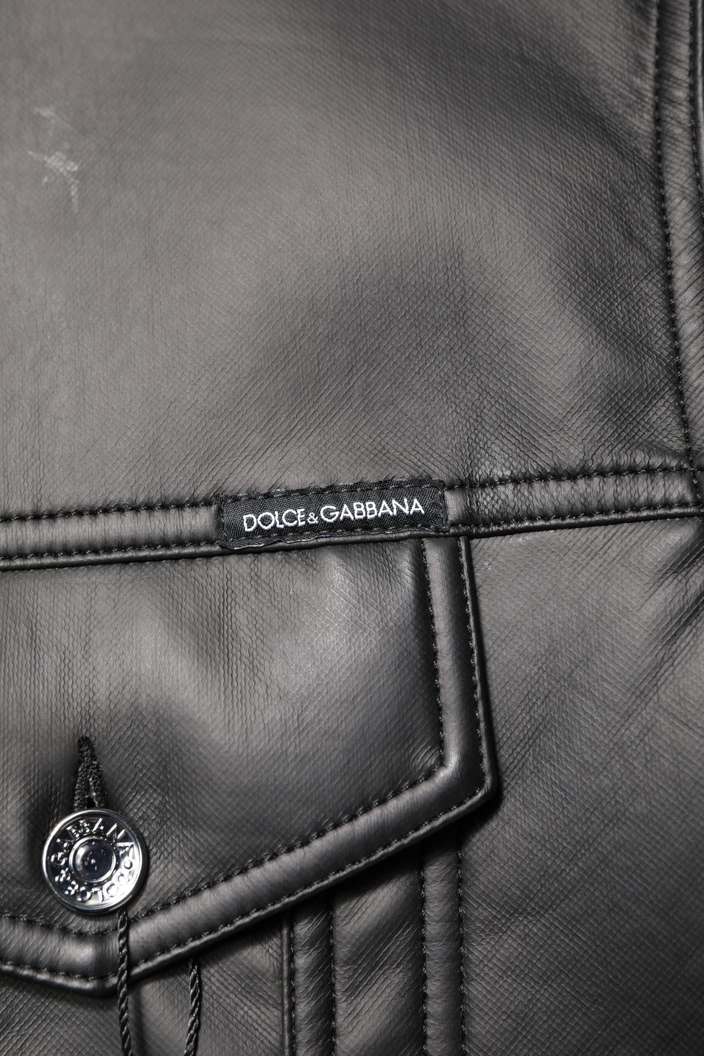 Dolce &amp; Gabbana – Schwarze Bikerjacke aus Polyester mit Knopfleiste