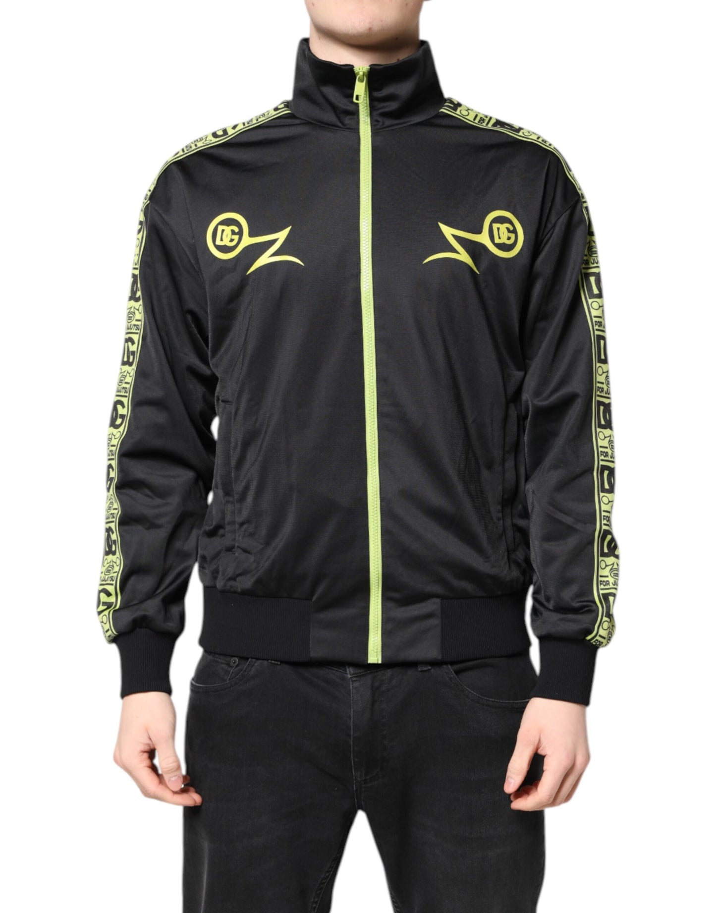 Dolce &amp; Gabbana – Schwarze Bomberjacke mit Rollkragen und Reißverschluss und Logo