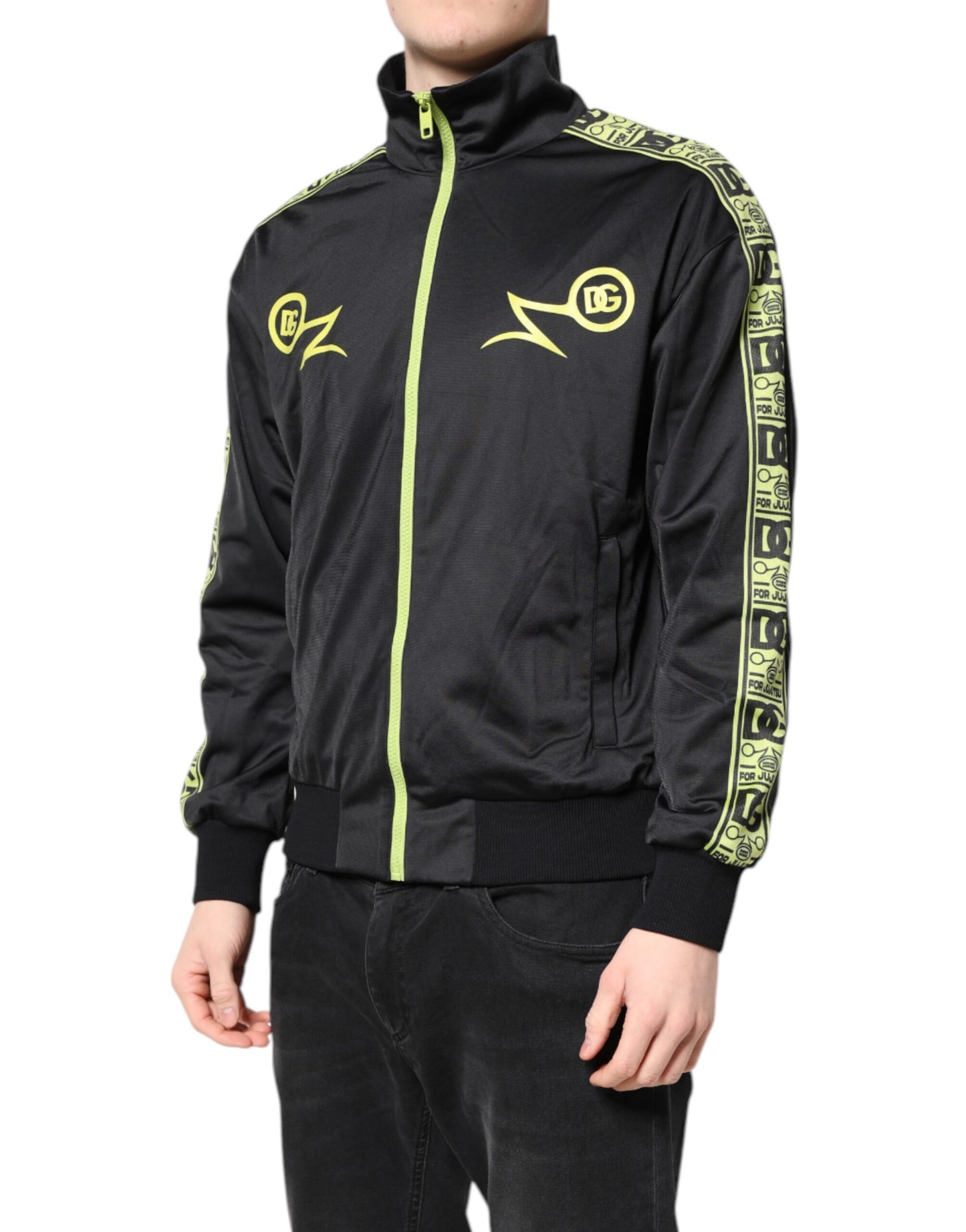 Dolce &amp; Gabbana – Schwarze Bomberjacke mit Rollkragen und Reißverschluss und Logo