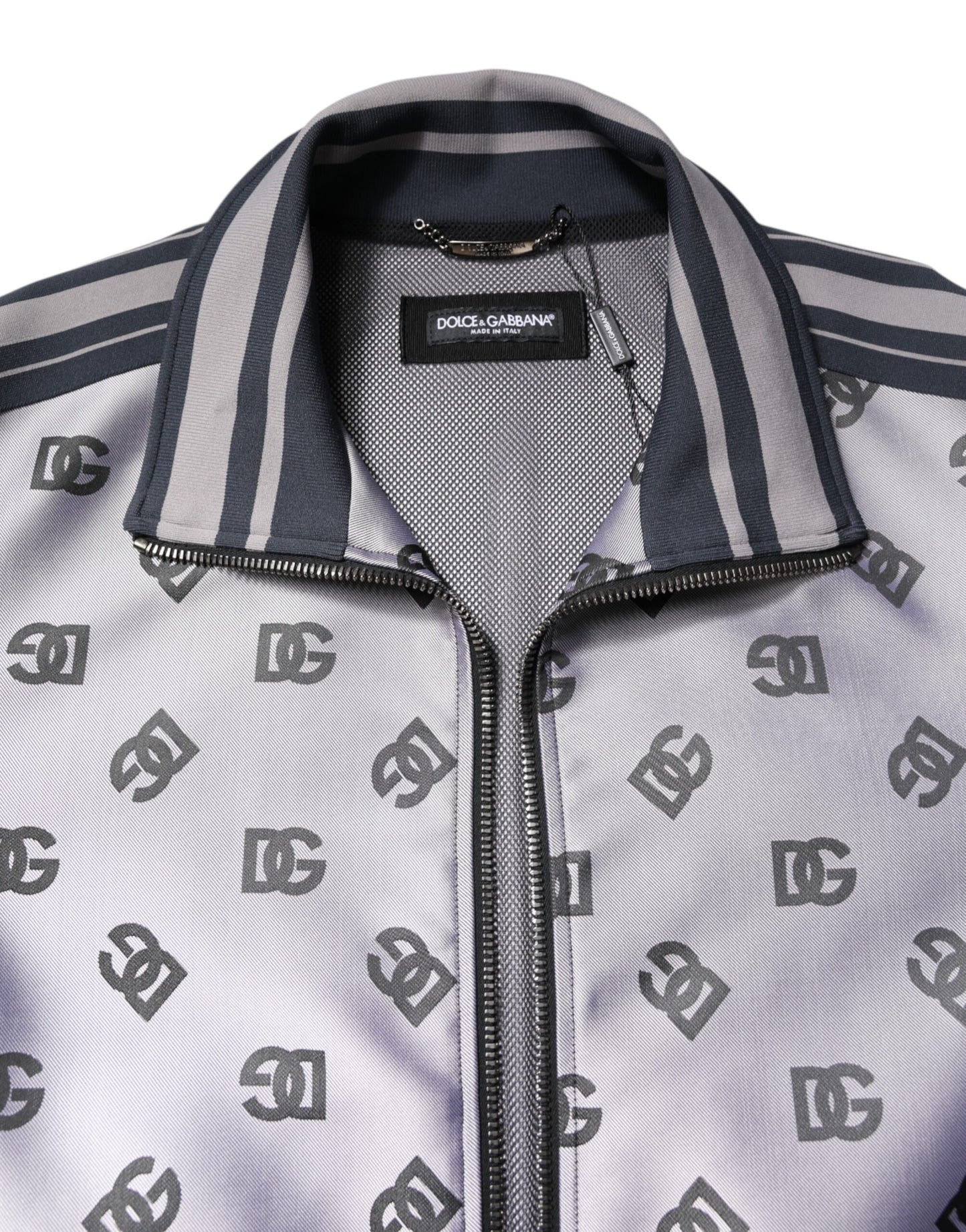 Dolce &amp; Gabbana – Graue Bomberjacke mit durchgehendem Reißverschluss und Logo-Monogramm