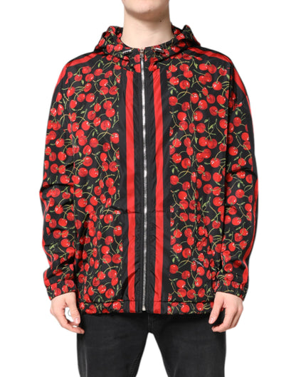 Dolce &amp; Gabbana – Windjacke mit Kapuze und schwarzem Kirschdruck