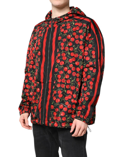 Dolce &amp; Gabbana – Windjacke mit Kapuze und schwarzem Kirschdruck