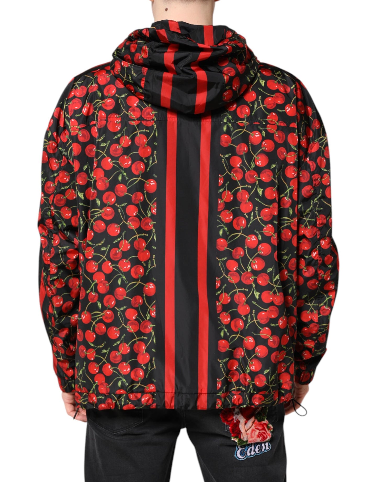 Dolce &amp; Gabbana – Windjacke mit Kapuze und schwarzem Kirschdruck