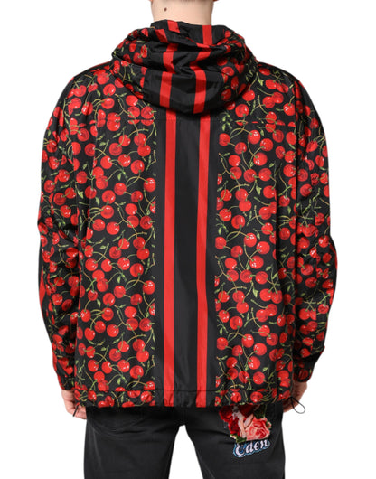 Dolce &amp; Gabbana – Windjacke mit Kapuze und schwarzem Kirschdruck