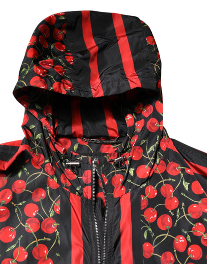 Dolce &amp; Gabbana – Windjacke mit Kapuze und schwarzem Kirschdruck