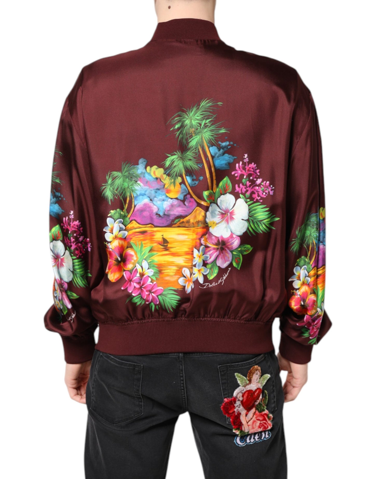 Dolce &amp; Gabbana – Bomberjacke mit durchgehendem Reißverschluss und Blumenmuster in Kastanienbraun