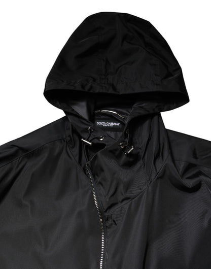 Dolce & Gabbana Black Hooded Long Men Windbreaker Jacket