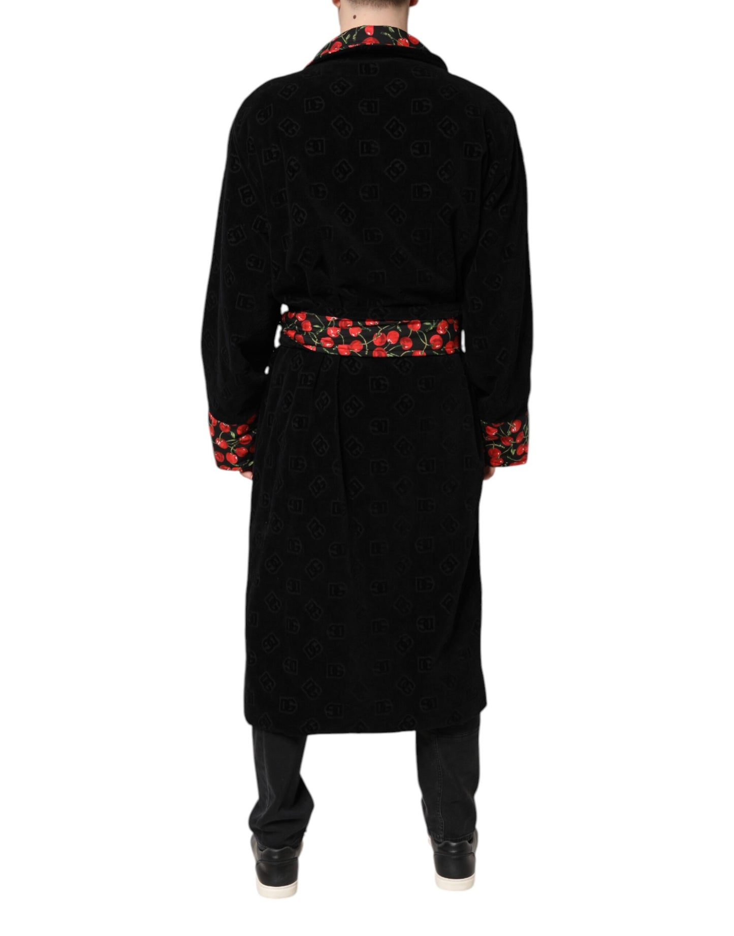 Dolce &amp; Gabbana Wickelmantel mit schwarzem Kirschdruck für Herren, Manteljacke