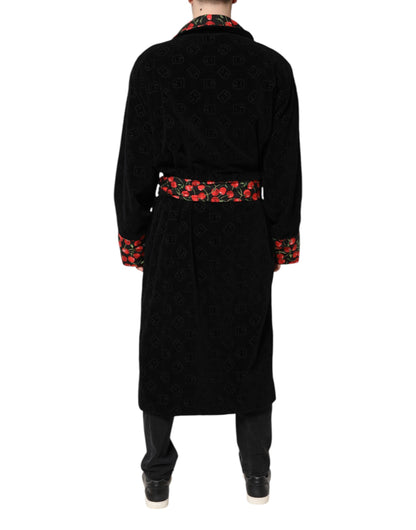 Dolce &amp; Gabbana Wickelmantel mit schwarzem Kirschdruck für Herren, Manteljacke