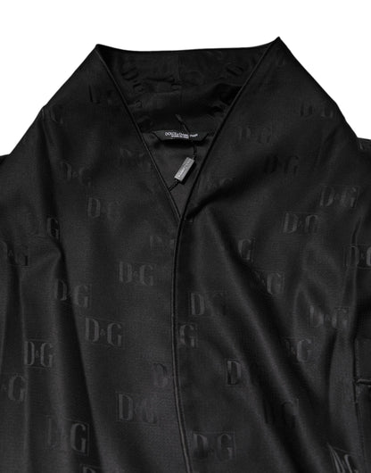 Dolce &amp; Gabbana Schwarze Seide DG Logo Herren Wickelmantel Jacke