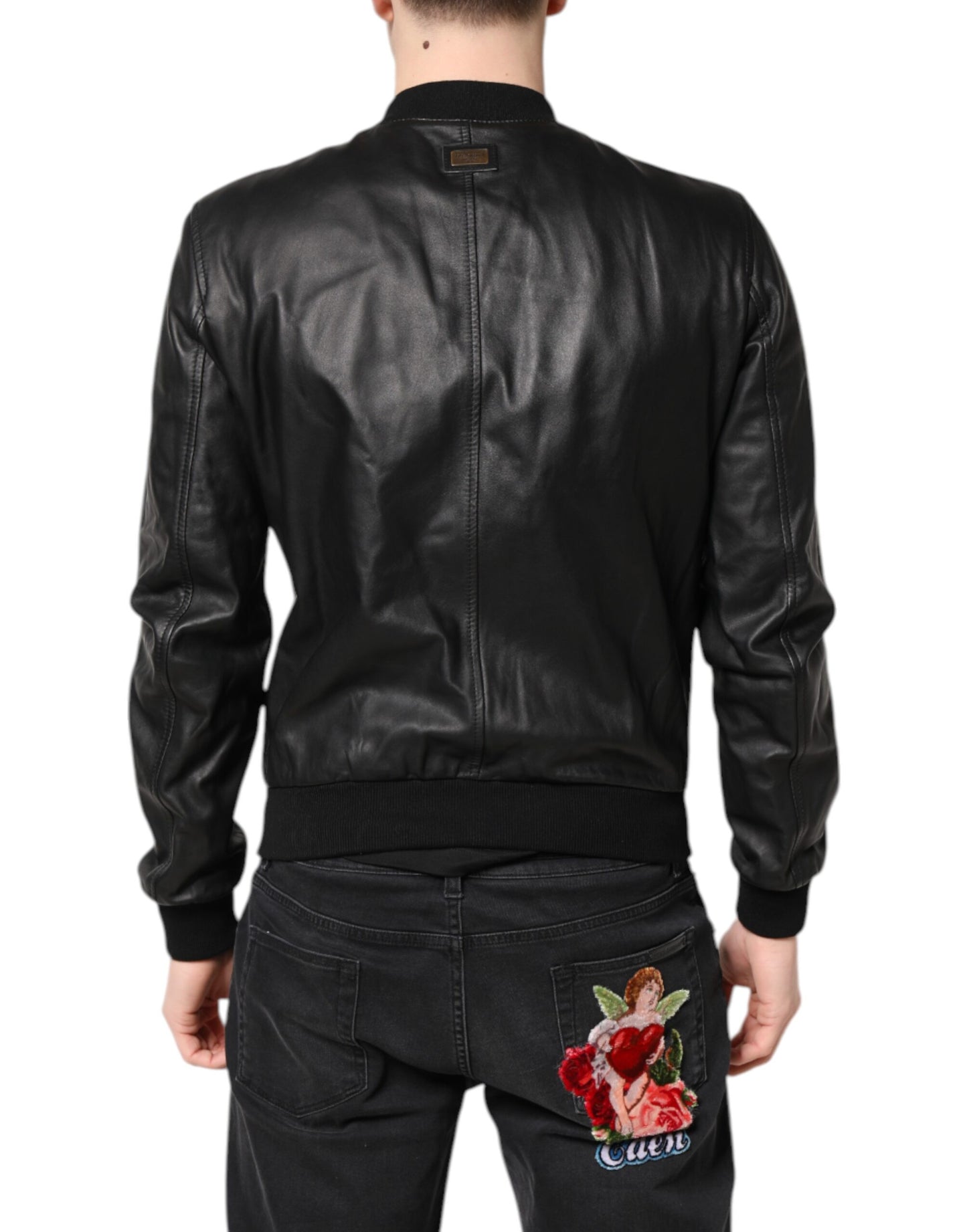 Dolce &amp; Gabbana – Bikerjacke aus schwarzem Lammleder mit durchgehendem Reißverschluss