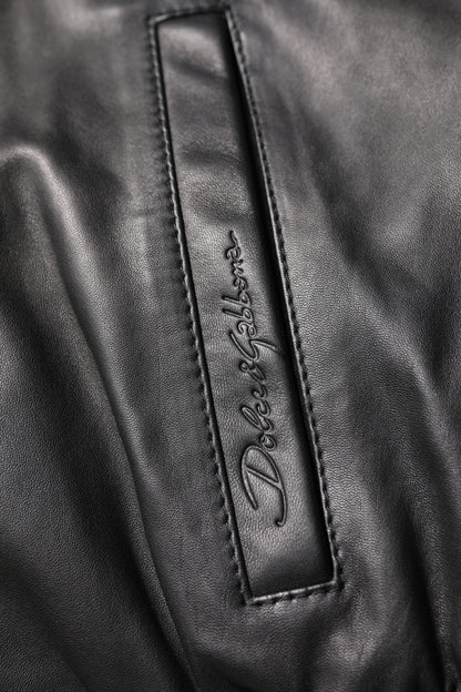 Dolce &amp; Gabbana – Bikerjacke aus schwarzem Lammleder mit durchgehendem Reißverschluss