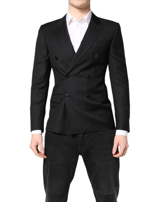 Dolce &amp; Gabbana Schwarzer MARTINI Zweireihiger Mantelblazer