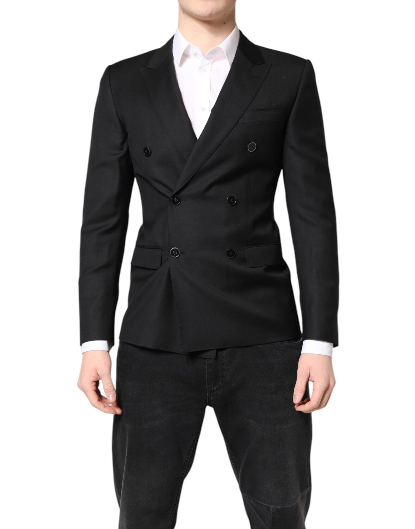 Dolce &amp; Gabbana Schwarzer MARTINI Zweireihiger Mantelblazer