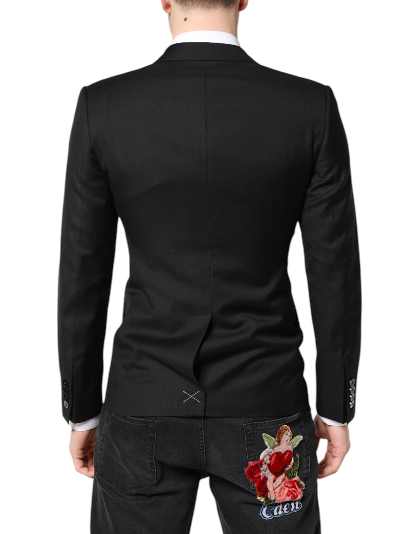 Dolce &amp; Gabbana Schwarzer MARTINI Zweireihiger Mantelblazer