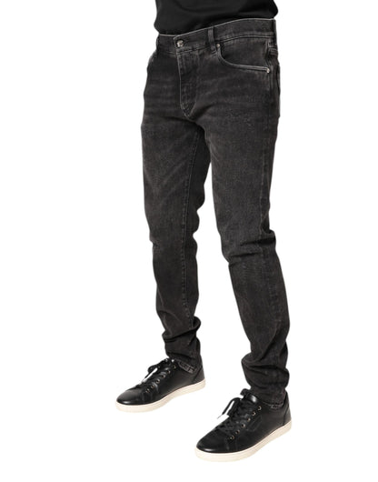 Dolce &amp; Gabbana – Graue Skinny-Jeans aus gewaschener Baumwolle