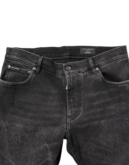 Dolce &amp; Gabbana – Graue Skinny-Jeans aus gewaschener Baumwolle