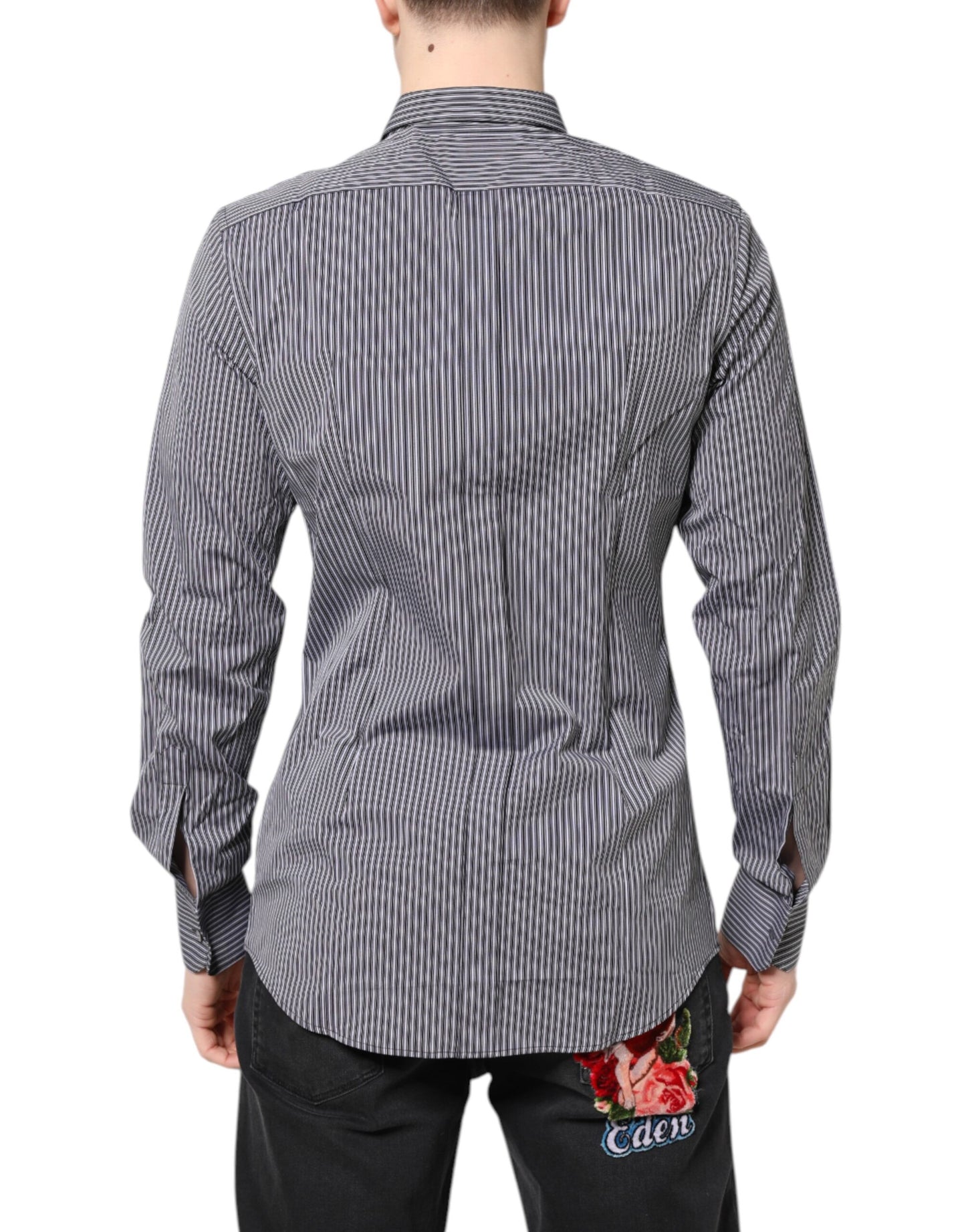 Dolce &amp; Gabbana Schwarz-Weiß gestreiftes GOLD-Formelles Hemd