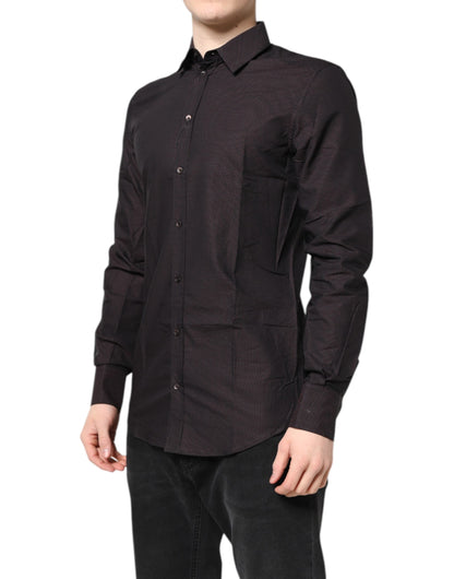 Dolce &amp; Gabbana Kastanienbraunes Jacquard-Baumwoll-GOLD-Herrenhemd