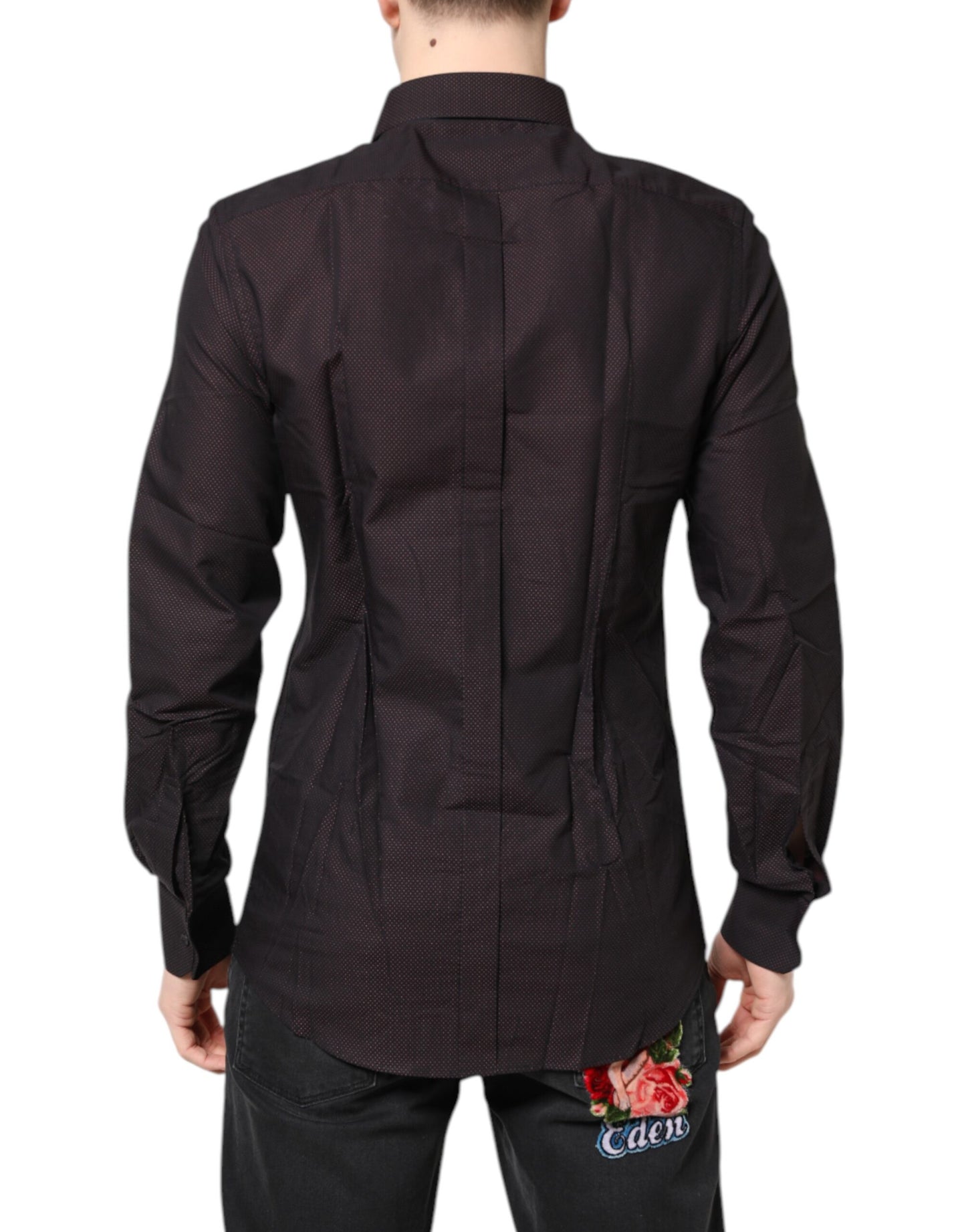 Dolce &amp; Gabbana Kastanienbraunes Jacquard-Baumwoll-GOLD-Herrenhemd