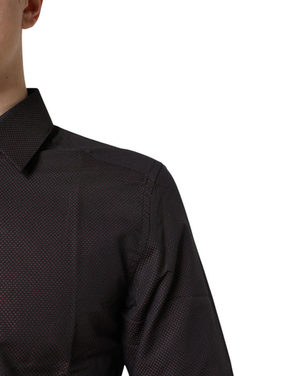 Dolce &amp; Gabbana Kastanienbraunes Jacquard-Baumwoll-GOLD-Herrenhemd