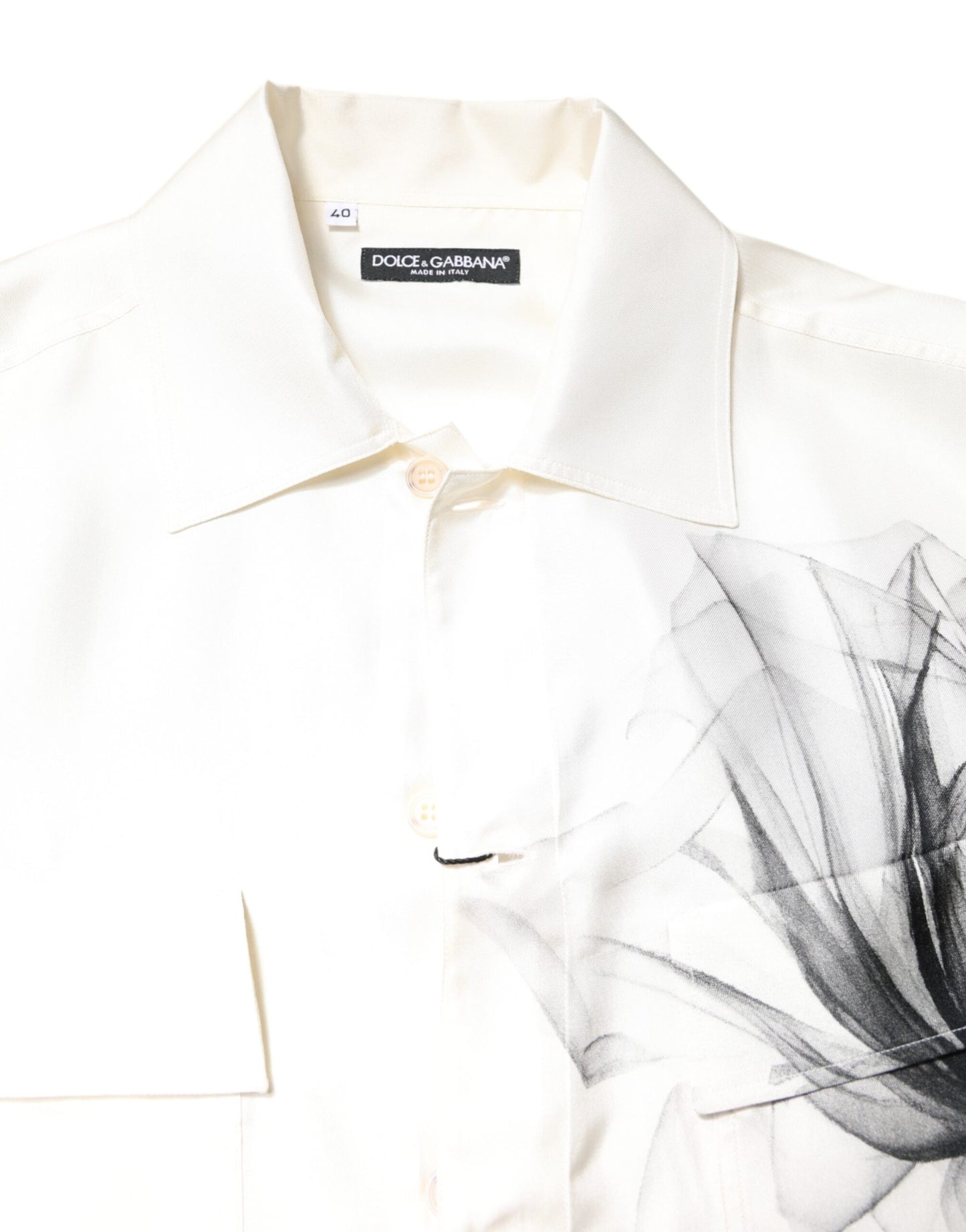 Dolce &amp; Gabbana Elfenbeinfarbenes Seidenhemd mit langen Ärmeln für Herren