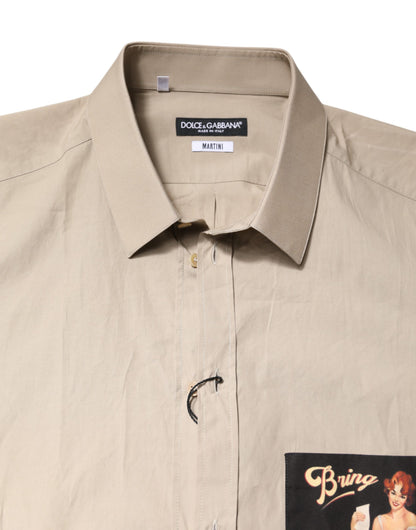 Dolce &amp; Gabbana Beige Pin Up Print MARTINI Herren Freizeithemd