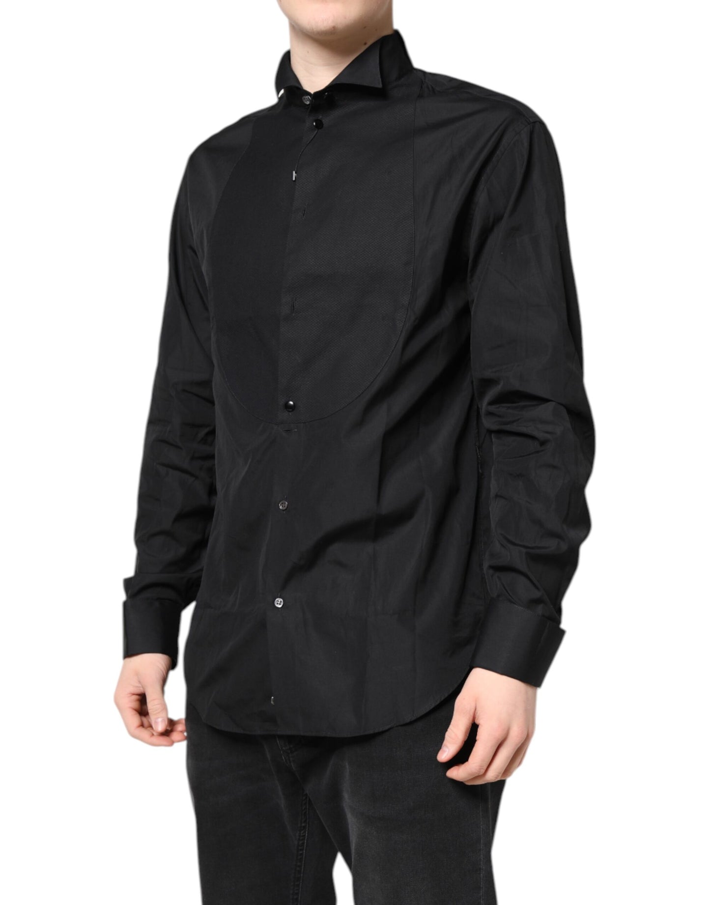 Emporio Armani – Schwarzes, langärmliges formelles Hemd aus Baumwolle