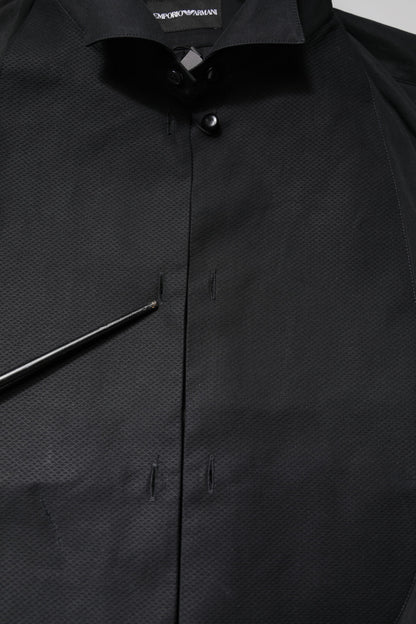 Emporio Armani – Schwarzes, langärmliges formelles Hemd aus Baumwolle